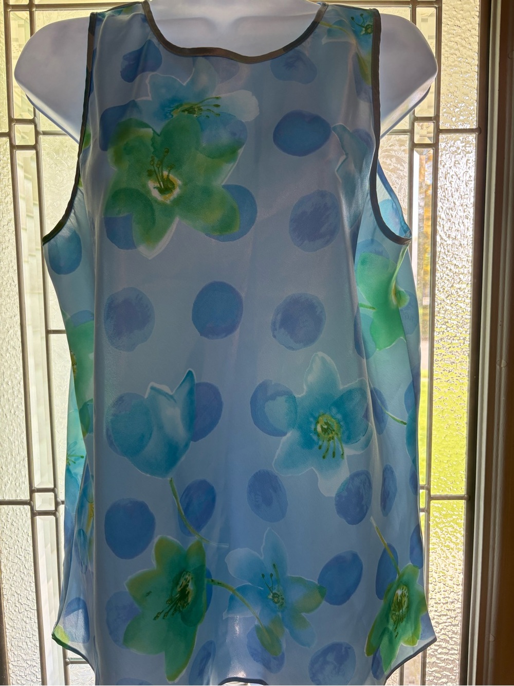 Women's Light Blue Floral & Polka Dot Sleeveless Tank